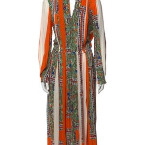 Tory Burch Voile Printed Pleated Dress Sz 8
